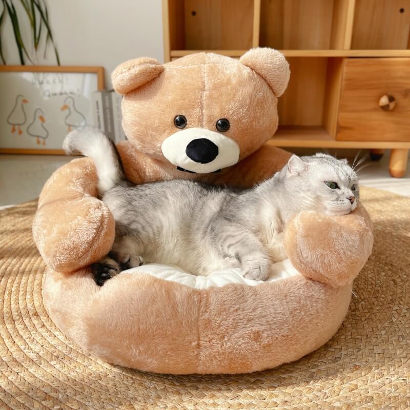 BowLift | Pet Bed Plush Bear Cuddle-Style Nest