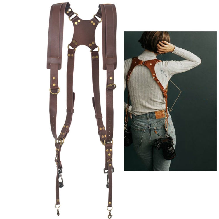 BowLift | Quick Release Anti-Slip Dual Shoulder Leather Harness Camera Strap with Metal Hook for SLR / DSLR Cameras (Brown)