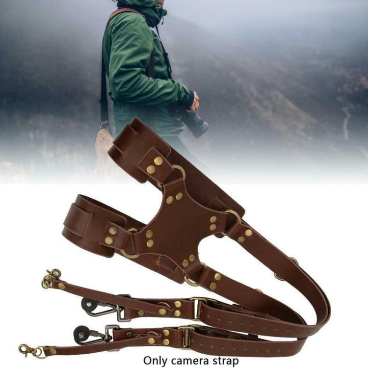 Skanto | Quick Release Anti-Slip Double Shoulder Leather Harness Camera Strap with Metal Hook for SLR/DSLR Cameras (Brown)