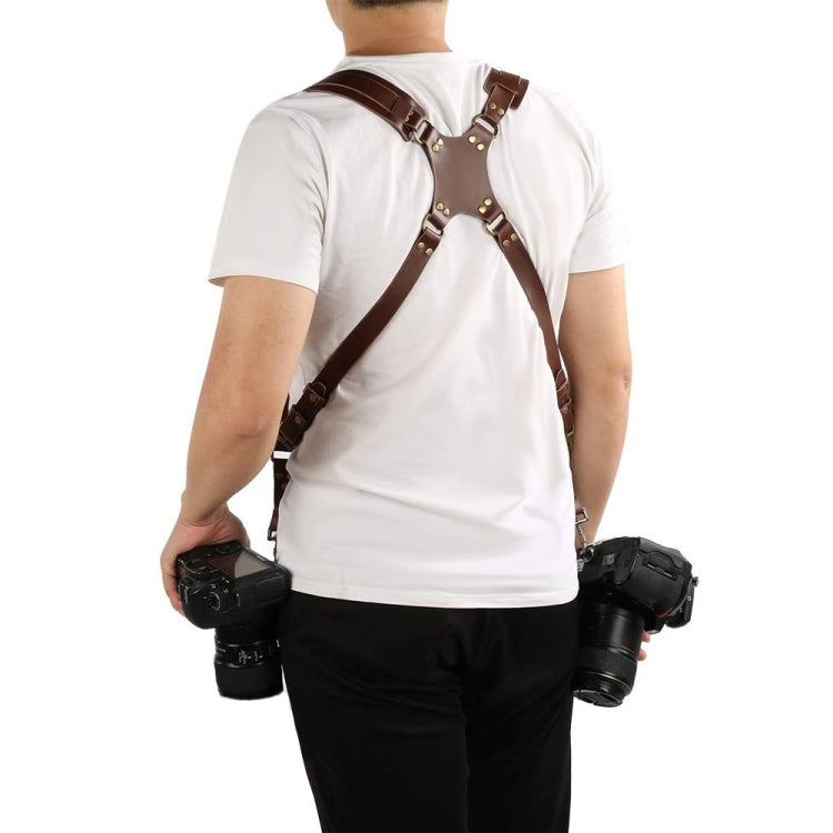Skanto | Quick Release Anti-Slip Double Shoulder Leather Harness Camera Strap with Metal Hook for SLR/DSLR Cameras (Brown)