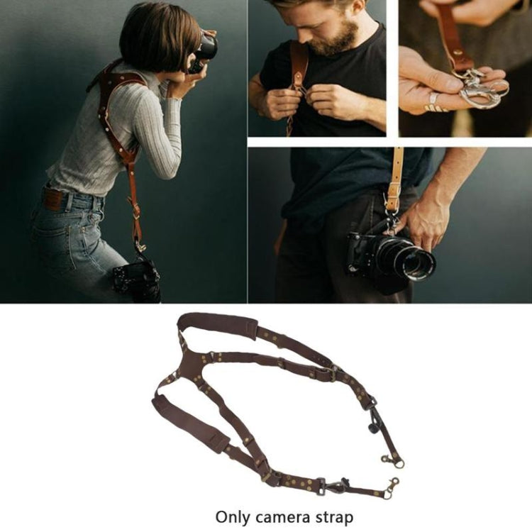 Skanto | Quick Release Anti-Slip Double Shoulder Leather Harness Camera Strap with Metal Hook for SLR/DSLR Cameras (Brown)