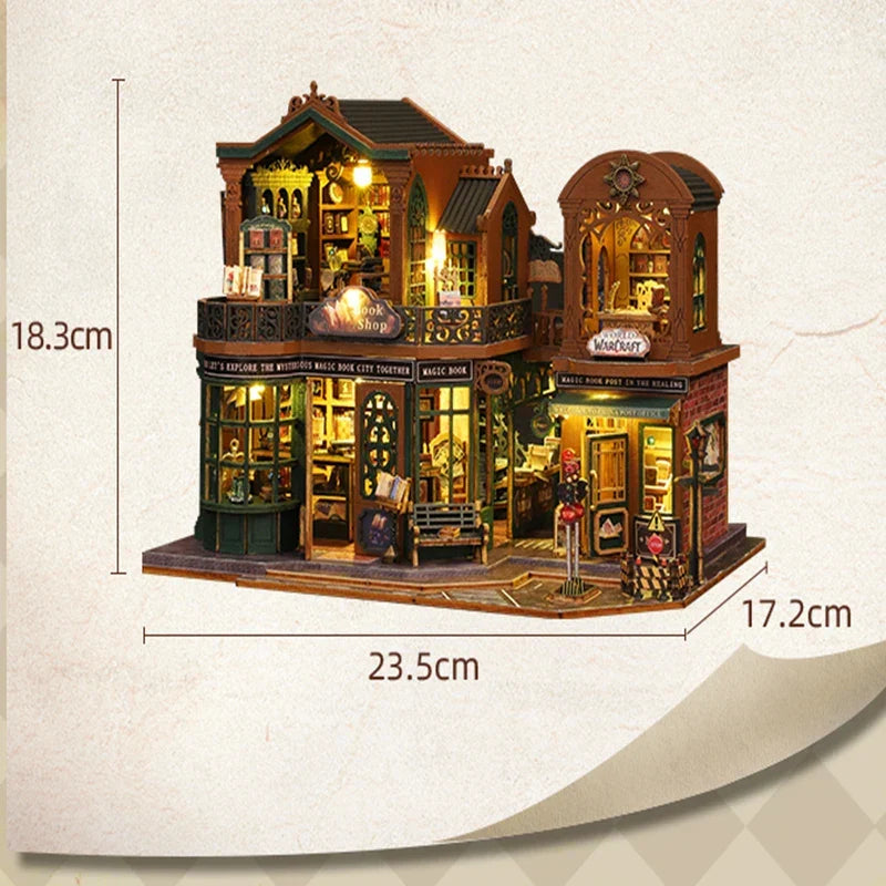 Skanto | DIY Dollhouse with Bookstore – Creative Miniature Kit with Furniture and Accessories