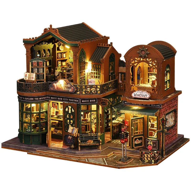 Skanto | DIY Dollhouse with Bookstore – Creative Miniature Kit with Furniture and Accessories