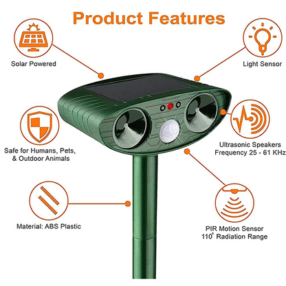 BowLift | Solar Powered Ultrasonic Rabbit Repeller with Flashing Light – Effective Pest Control for Gardens and Yards