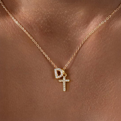 BowLift | Dainty Diamond Initial & Cross Necklace
