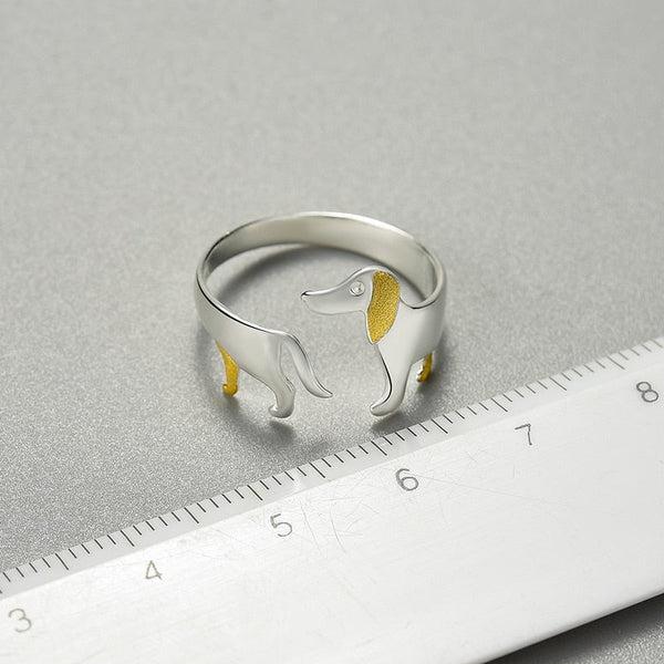 Dachshund Dog 925 Silver Adjustable Ring | Skanto