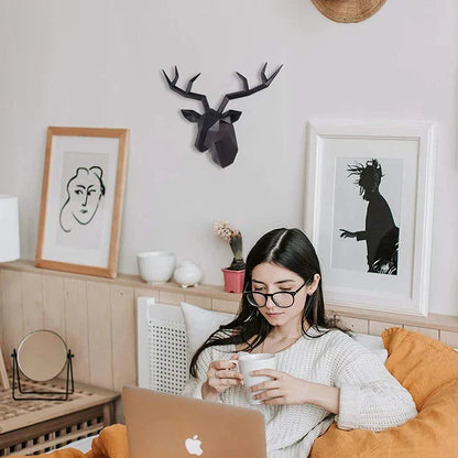 Skanto | Deer Head Sculpture Animal Statuette Figurines Wall Mount Creative Elk Art Antler Statuette for Office Decor Wall Hanging