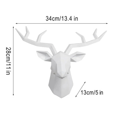 Skanto | Deer Head Sculpture Animal Statuette Figurines Wall Mount Creative Elk Art Antler Statuette for Office Decor Wall Hanging