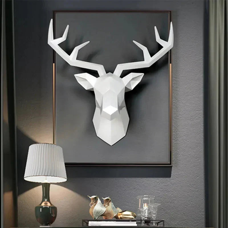 Skanto | Deer Head Sculpture Animal Statuette Figurines Wall Mount Creative Elk Art Antler Statuette for Office Decor Wall Hanging