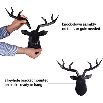 Skanto | Deer Head Sculpture Animal Statuette Figurines Wall Mount Creative Elk Art Antler Statuette for Office Decor Wall Hanging