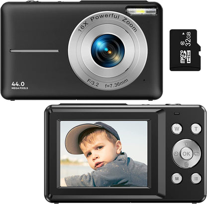Skanto | Portable Digital Camera 1080P 44MP with 16X Zoom – Compact Vlogging Camera with LCD Screen, Rechargeable, Perfect for Teens and Students