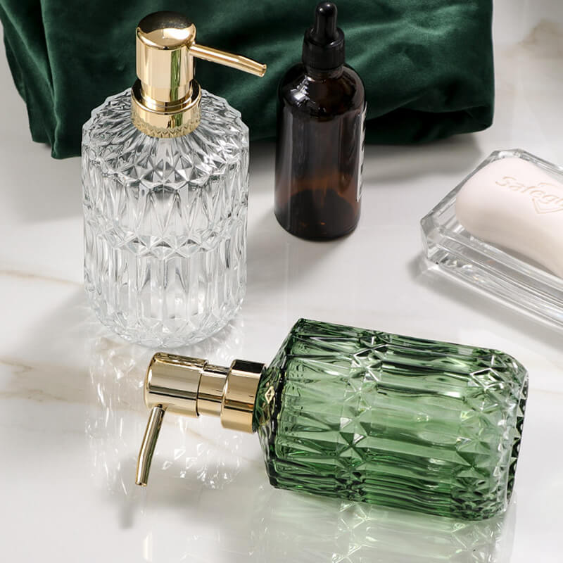 Skanto | CrystalFoam Glass Soap Dispenser | Diamond Pattern Design | Elegant Storage for Soap | Modern Bathroom Decor