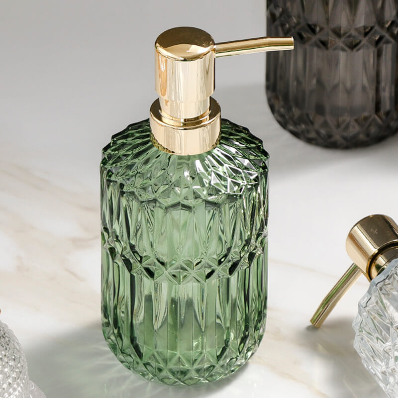Skanto | CrystalFoam Glass Soap Dispenser | Diamond Pattern Design | Elegant Storage for Soap | Modern Bathroom Decor