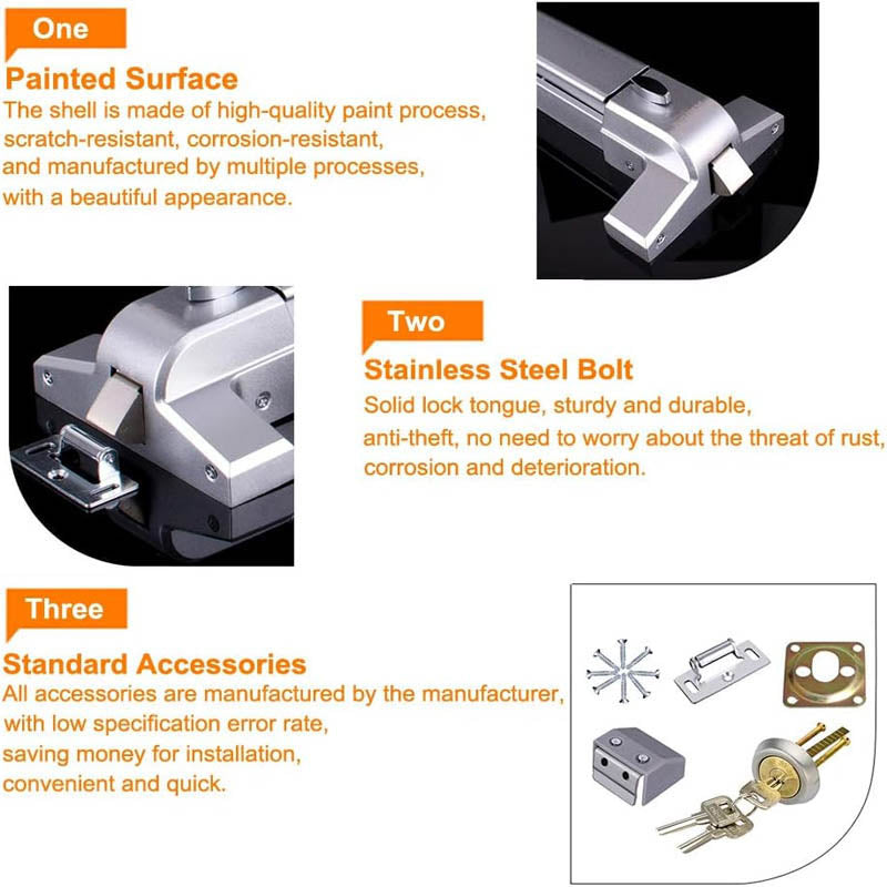 BowLift | Door Push Bar with Exterior Lever Emergency Lock Stainless Steel for Exit Doors  Metal Wood Door