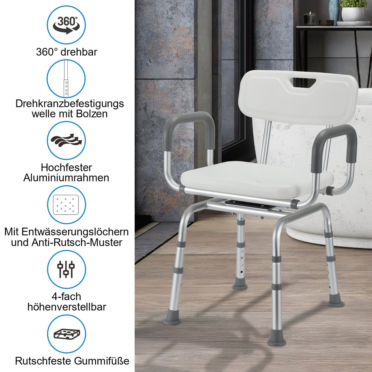 Shower chair shower stool 360° rotatable | Karnz