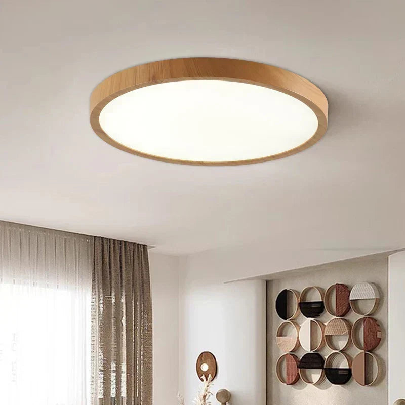 Skanto | Modern Circular Ceiling Lamp with Adjustable LED Lighting in Warm Walnut Finish for Living Room and Bedroom