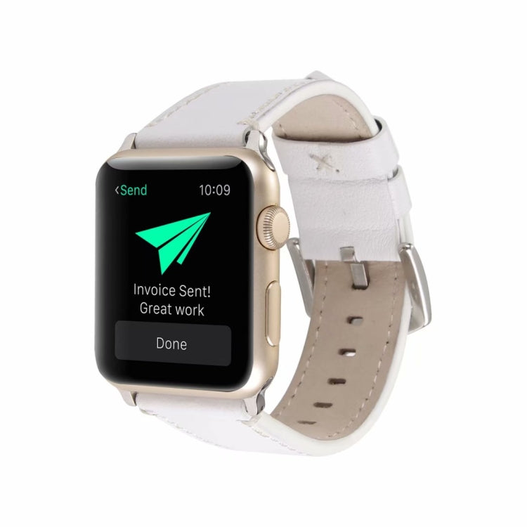 Skanto | Calfskin Genuine Leather Watch Strap For Apple Watch Series 7 45mm / 6 & SE & 5 & 4 44mm / 3 & 2 & 1 42mm (White)