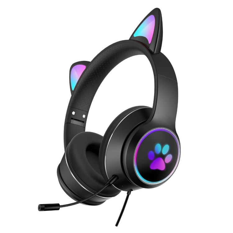 Skanto | AKZ-022 USB + 3.5mm Port Cat Ear Design Foldable LED Headset with Microphone (Black)