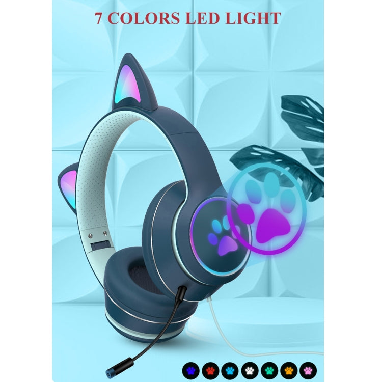 Brehn | AKZ-022 USB + 3.5mm Port Cat Ear Design Foldable LED Headset with Microphone (Black)
