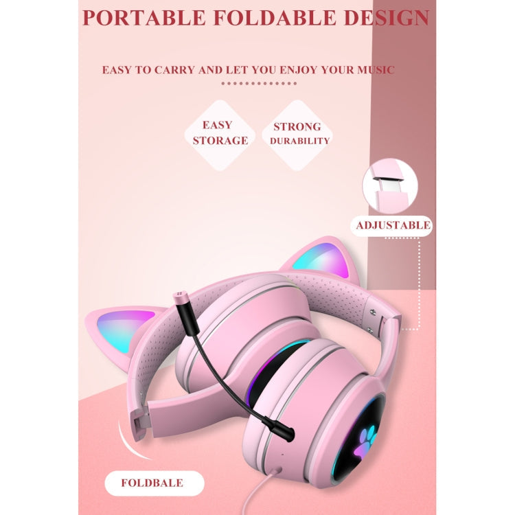 Skanto | AKZ-022 USB + 3.5mm Port Cat Ear Design Foldable LED Headset with Microphone (Black)