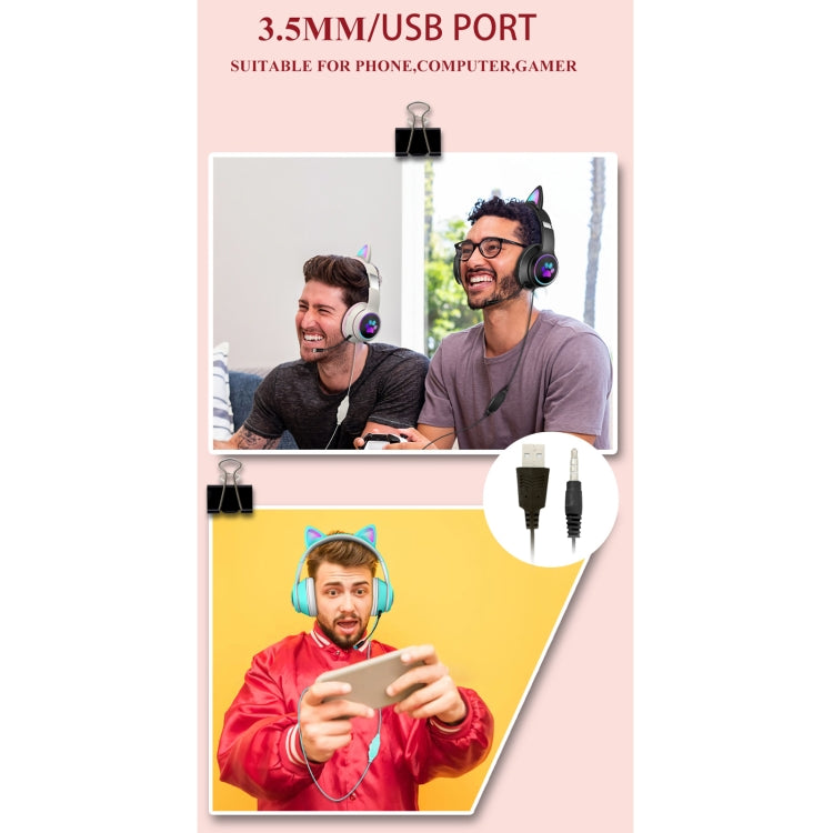 Skanto | AKZ-022 USB + 3.5mm Port Cat Ear Design Foldable LED Headset with Microphone (Black)