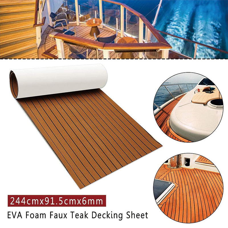 BowLift | 94.5''x36'' EVA Foam Teak Floor Decking Sheet,Non-Skid-Self-Adhesive Flooring Synthetic Deck,Marine Yacht RV Boat Flooring Mats
