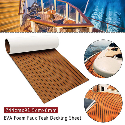 BowLift | 94.5''x36'' EVA Foam Teak Floor Decking Sheet,Non-Skid-Self-Adhesive Flooring Synthetic Deck,Marine Yacht RV Boat Flooring Mats
