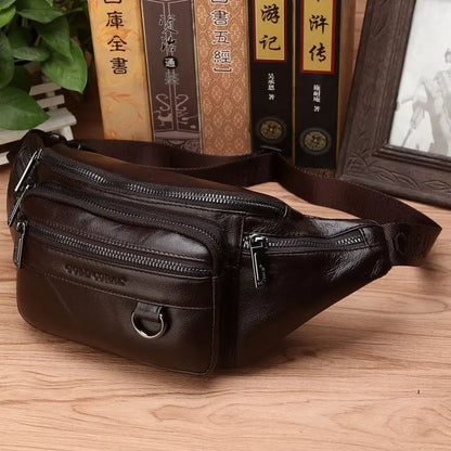 Skanto | Genuine Cowhide Leather Waist Bag for Men – Large Capacity Fanny Pack, Belt & Crossbody Travel Bag