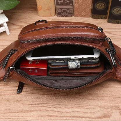 Skanto | Genuine Cowhide Leather Waist Bag for Men – Large Capacity Fanny Pack, Belt & Crossbody Travel Bag