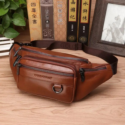 Skanto | Genuine Cowhide Leather Waist Bag for Men – Large Capacity Fanny Pack, Belt & Crossbody Travel Bag