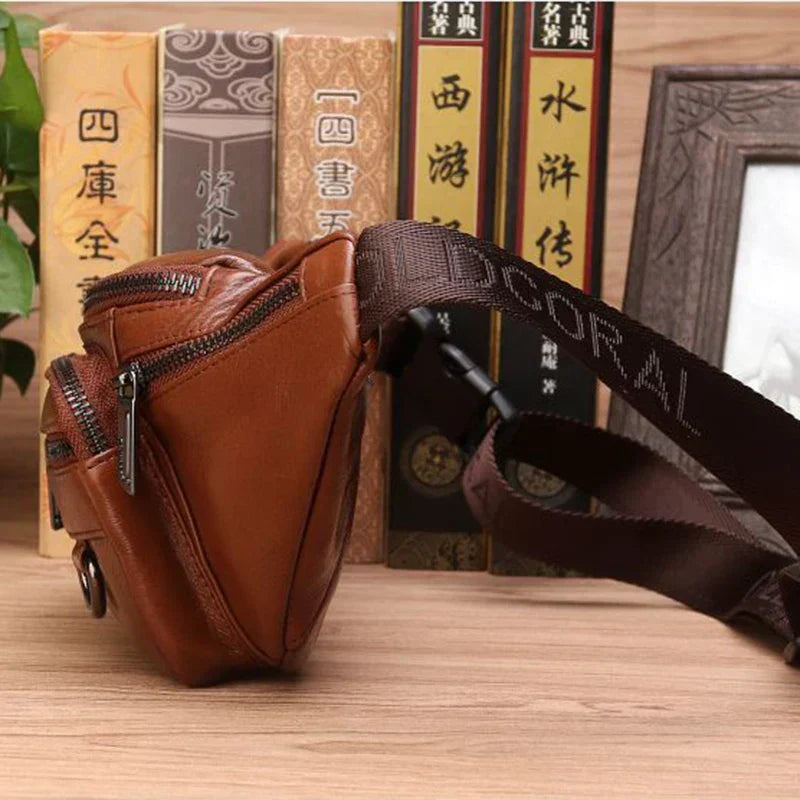 Skanto | Genuine Cowhide Leather Waist Bag for Men – Large Capacity Fanny Pack, Belt & Crossbody Travel Bag