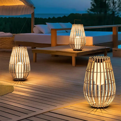Handwoven Rattan Solar Floor Lamp