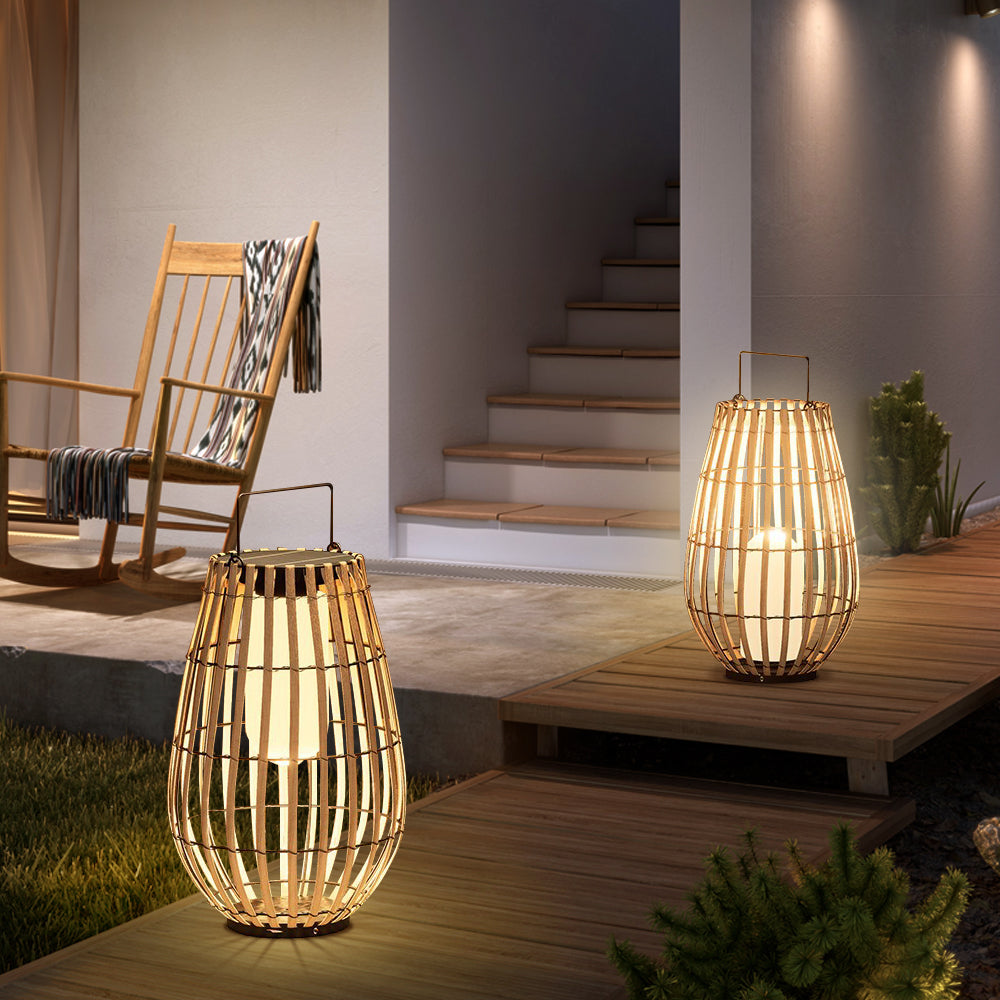 Handwoven Rattan Solar Floor Lamp