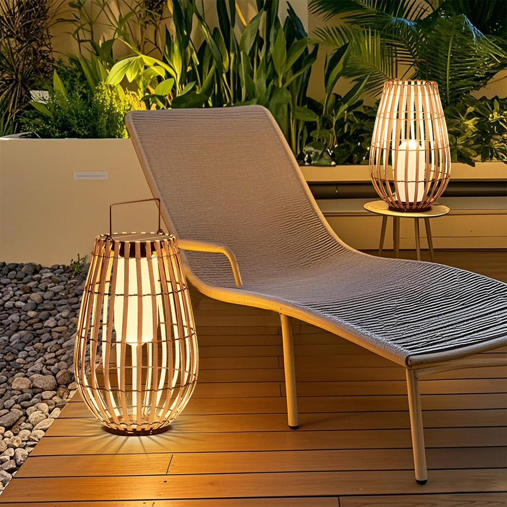 Handwoven Rattan Solar Floor Lamp