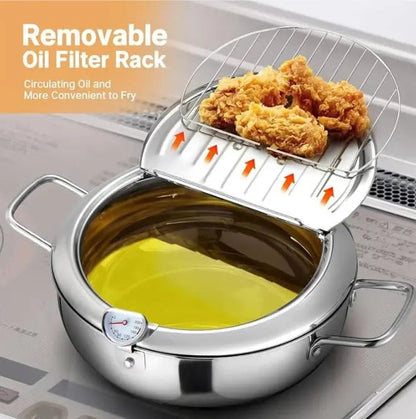 BowLift | Stainless Steel Frying Pan with Thermometer & Draining Rack
