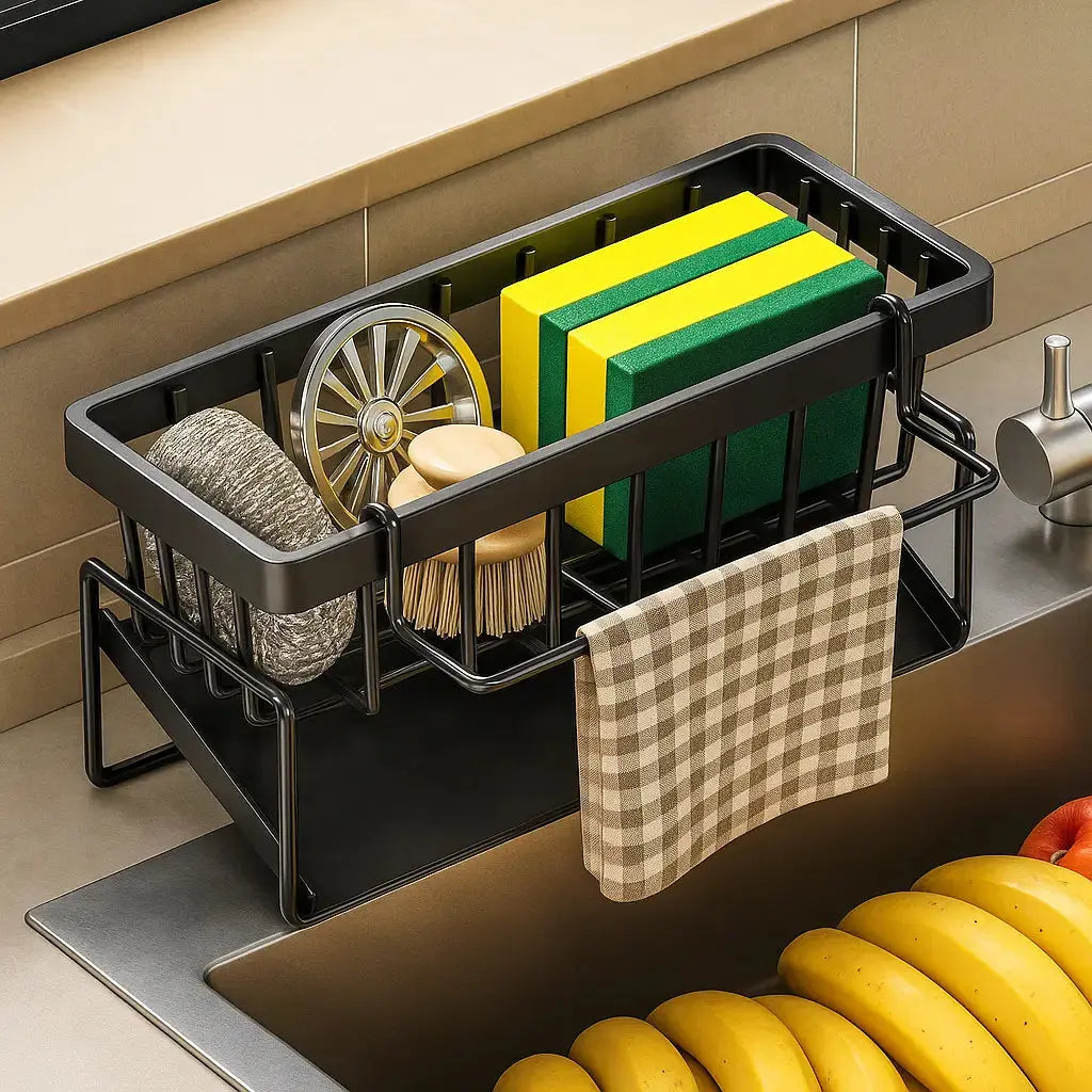 Stainless Steel Sink Organizer – With Towel Holder & Drain for tidy organization
