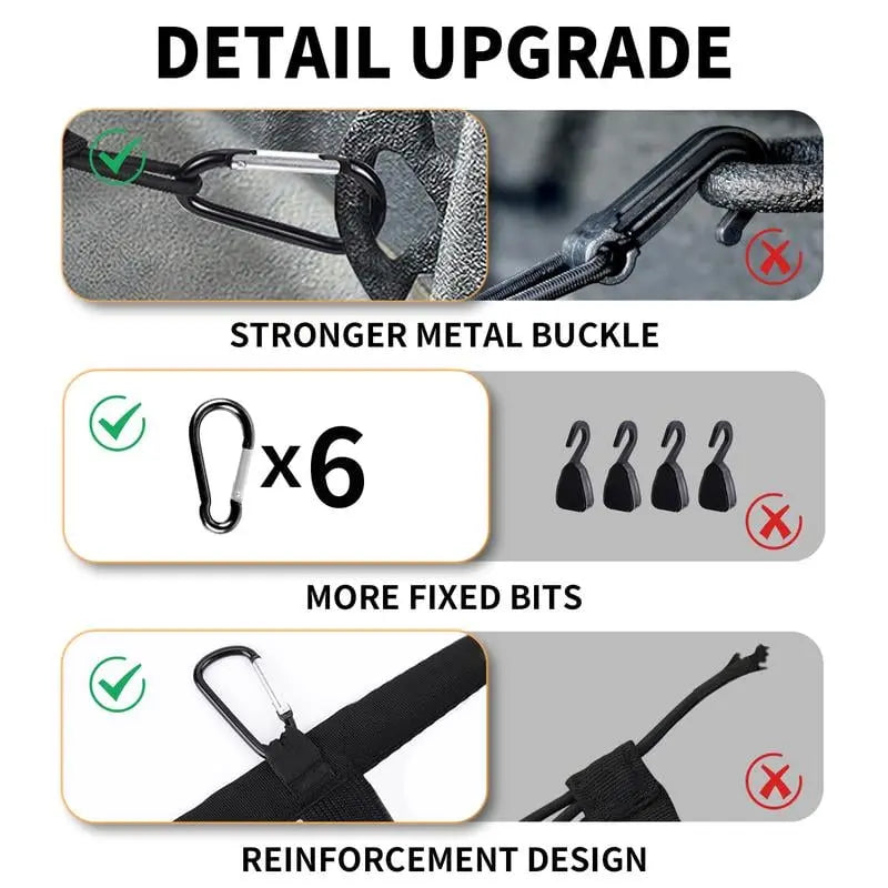 Elastic luggage net with robust carabiners