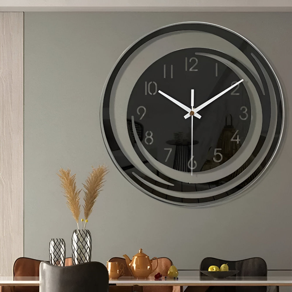 BowLift | Modern Black Acrylic Wall Clock in Scandinavian Design 30 cm