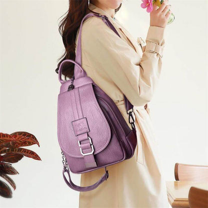 Ladies Leather Backpack with Anti-Theft Compartment and Compact Design | Kalsten