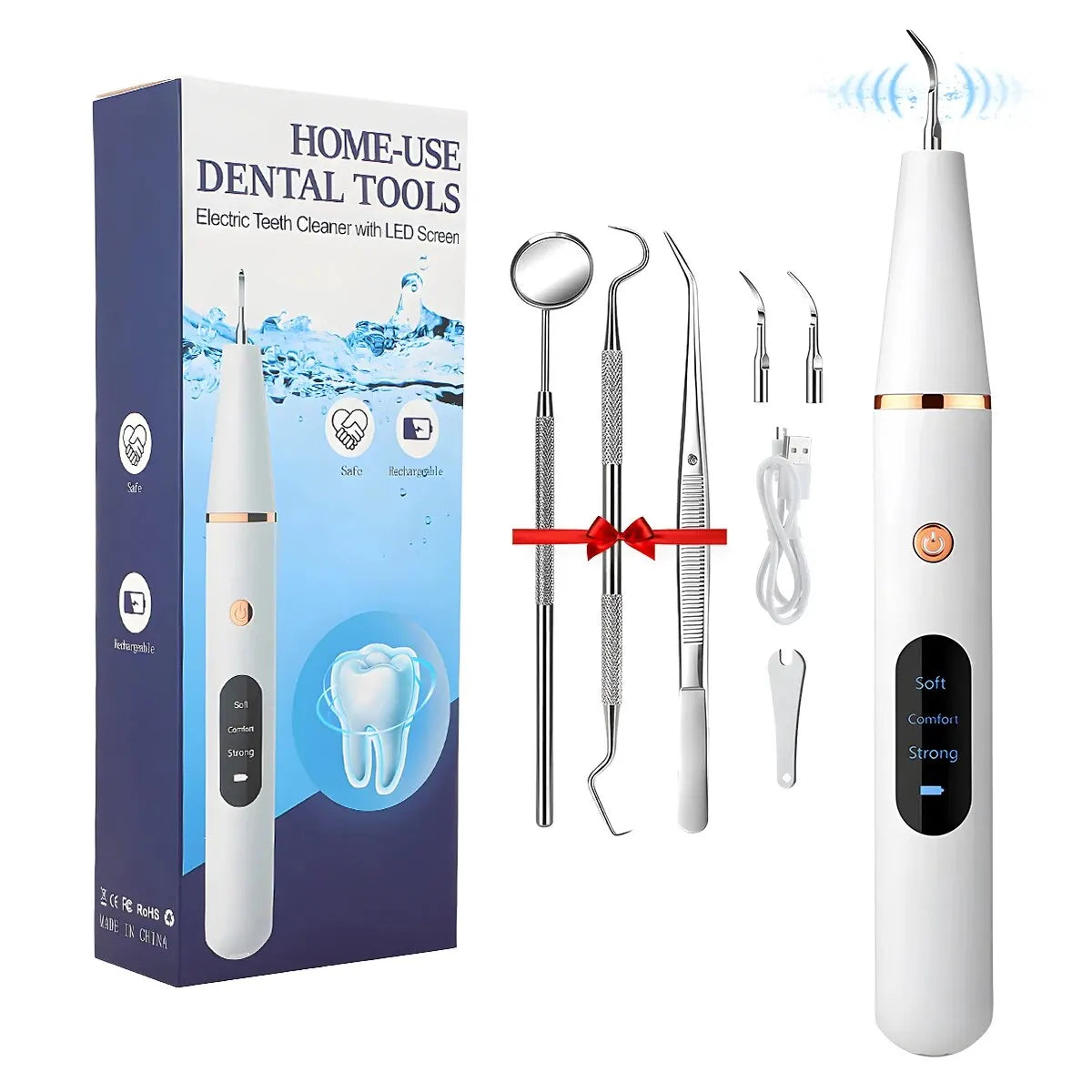 Skanto | Ultrasonic Teeth Cleaner | 38 kHz Ultrasound, LED Light & USB Fast Charging for Home Dental Care