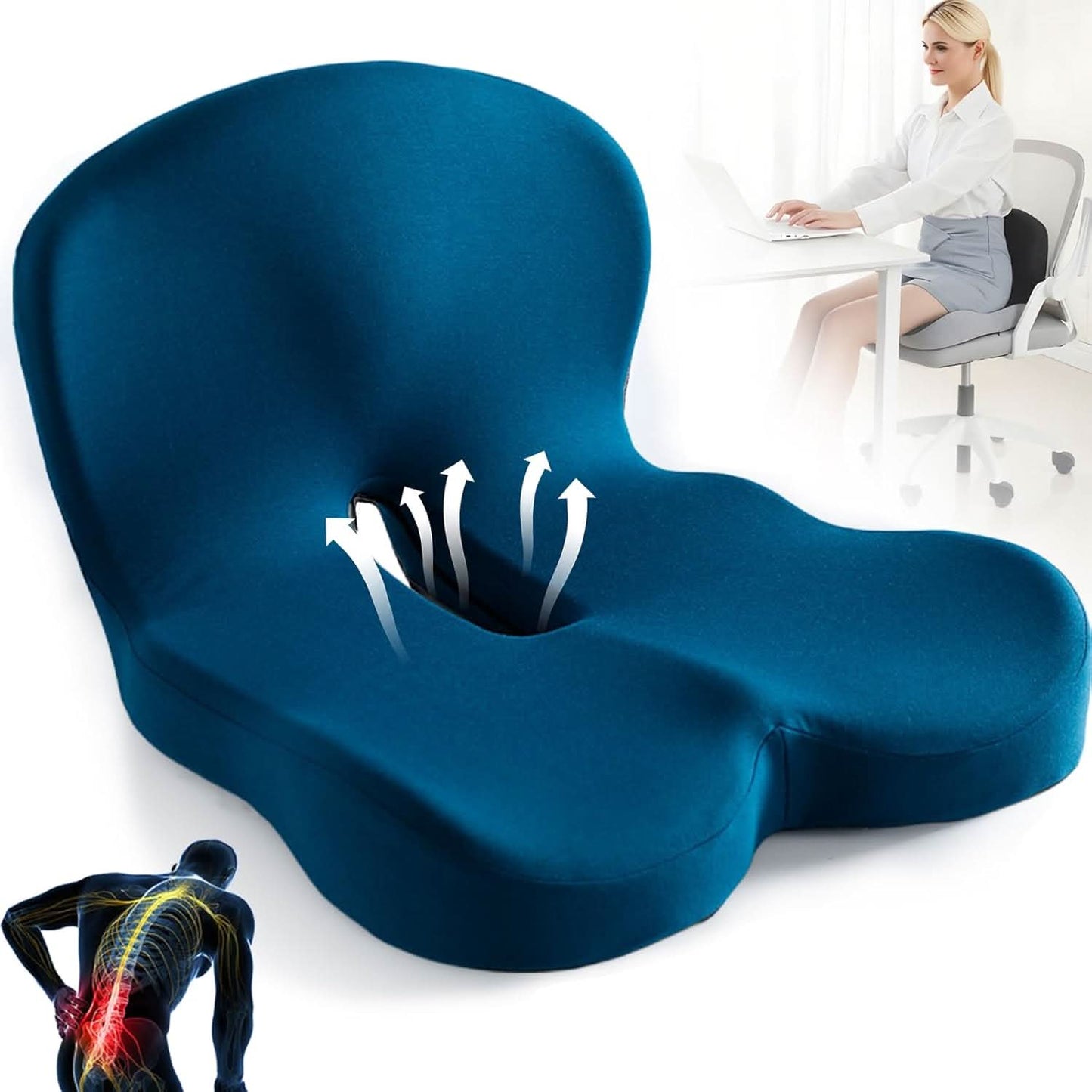 Skanto | Ergonomic Seat Cushion with Back Support for Office, Car, and Travel