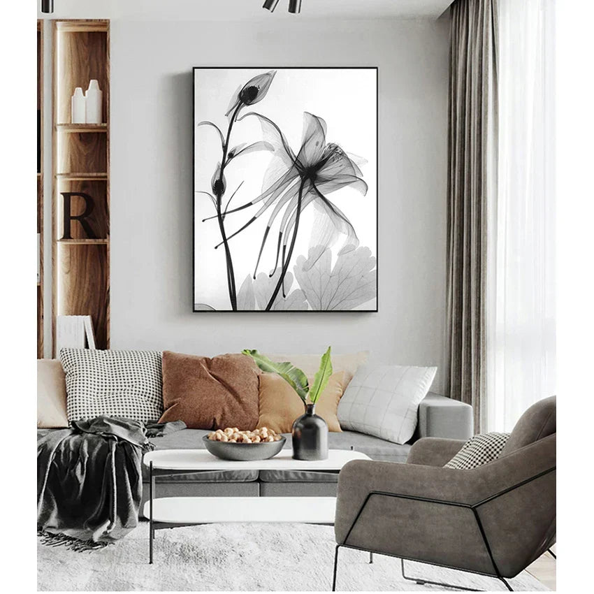 Exotic Flowers Minimalist Black White Wall Art Fine Art Canvas Prints Modern Botanical Pictures For Living Dining Room Office Decor