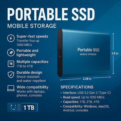 Brehn | External SSD Hard Drive Aluminum Portable Storage 128GB