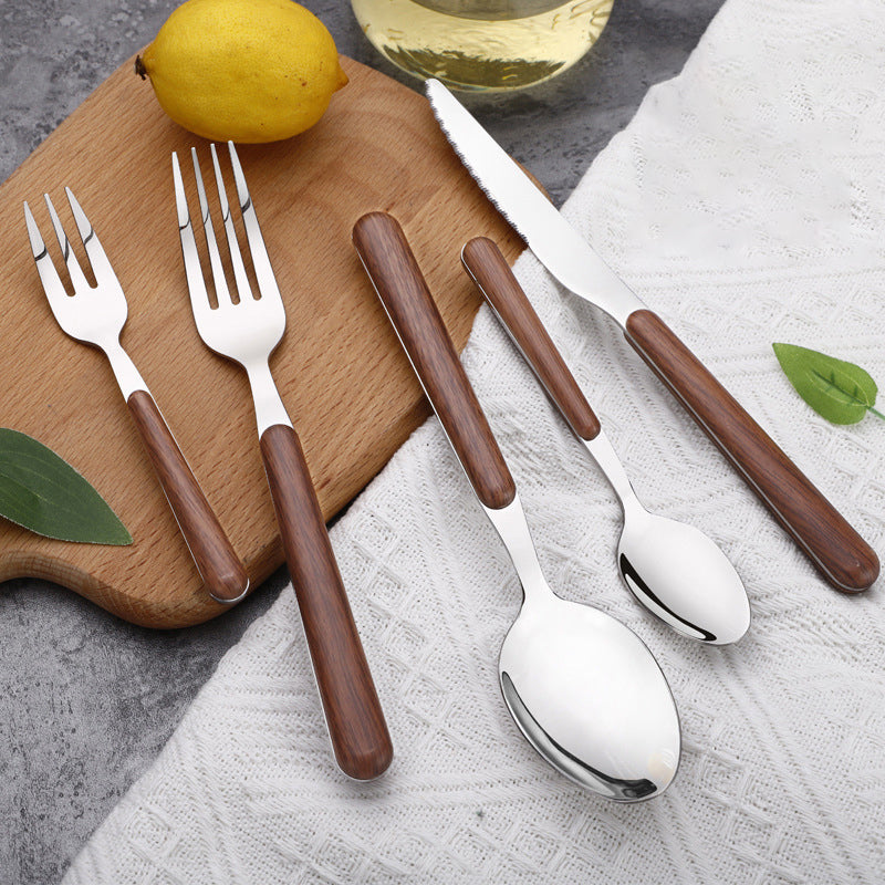 Skanto | Stainless Steel Flatware Set with Wood Grain Handles