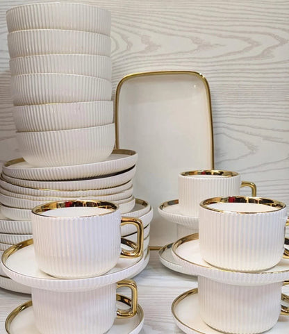 Skanto | 32-Piece Porcelain Dinnerware Set | Dinner, Dessert & Serving | White