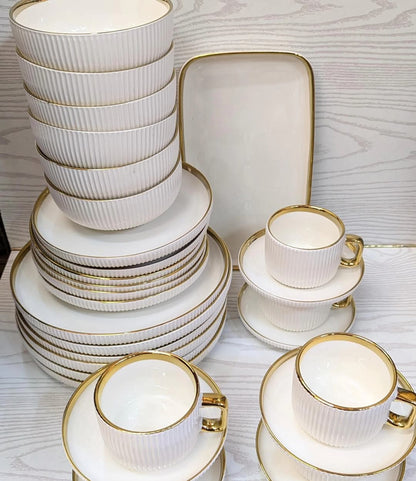 Skanto | 32-Piece Porcelain Dinnerware Set | Dinner, Dessert & Serving | White