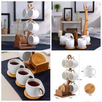 Set of 6 Cups with Bamboo Stand