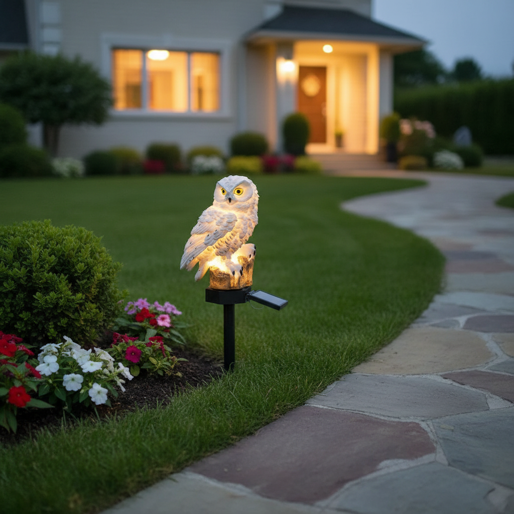 Karnz | OwlGlow Solar Garden Light | Self-sufficient LED Outdoor Lighting | Integrated Dusk Sensor | IP65 Weatherproof | 45cm Ground Spike | Decorative Owl Design