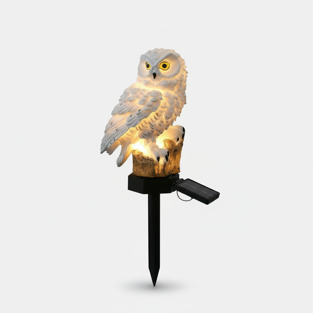 Brehn | OwlGlow Solar Garden Light | Self-sufficient LED Outdoor Lighting | Integrated Dusk Sensor | IP65 Weatherproof | 45cm Ground Spike | Decorative Owl Design