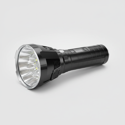 Karnz | MS18 High-Performance LED Flashlight | 100,000 Lumens | 18x Cree XHP70 2.0 LEDs | 2.3 km Range | IP56 Waterproof | OLED Status Display | Incl. Battery Pack